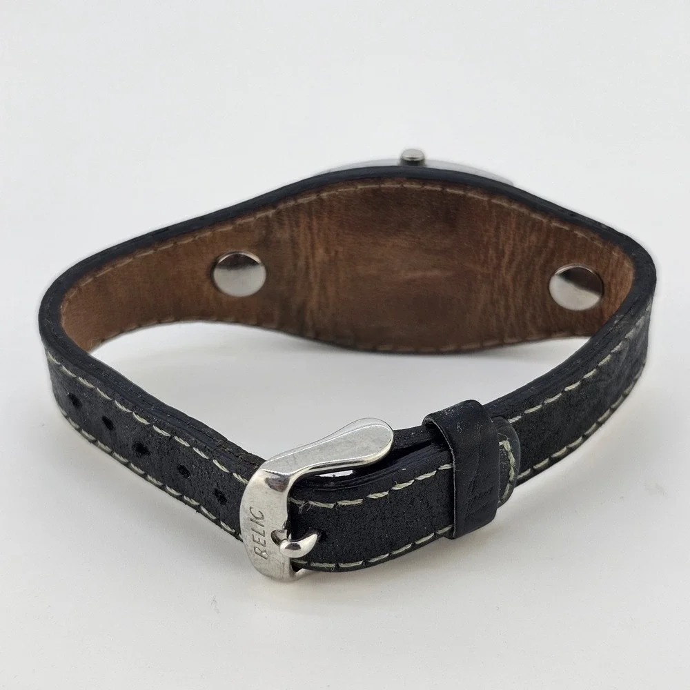 Relic Women's Watch 26mm Gray Dial Black Leather‎ Cuff Band New Battery